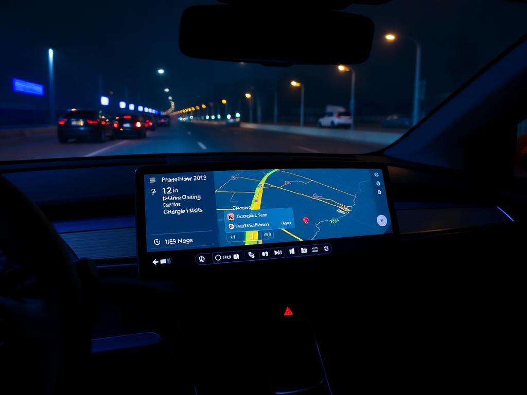 Painel de carro elétrico com rota planejada