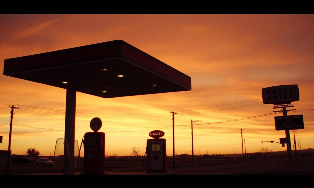Posto de combustível antigo ao entardecer
